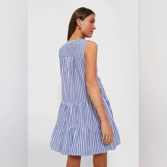 Pomander Place Blue/White Stripe Sleeveless Cotton Poplin Kenzo Dress Size XL - Picture 6 of 6